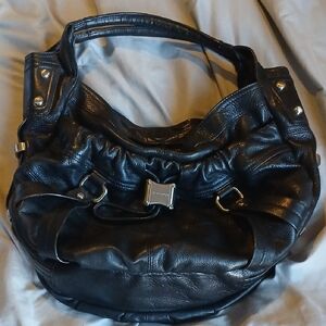 B. Makowsky Classic Black Leather Hobo Bag - Women's Handbag